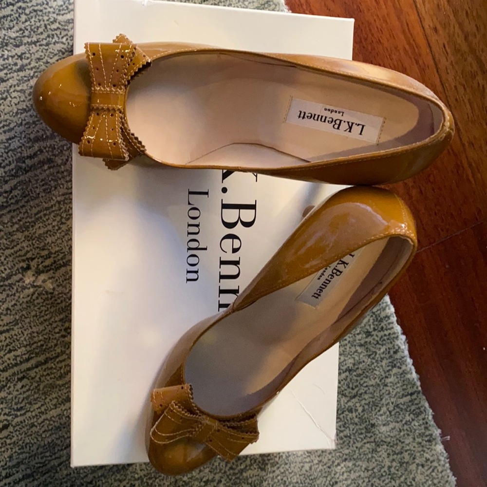 LK Bennett Darcia mustard patent leather heels
